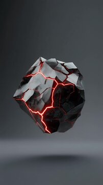 Floating Volcanic Rock with Glowing Lava Cracks Generative AI