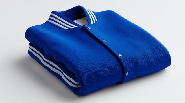 Comfort and self-expression varsity jacket mockup folded neatly, featuring a clean blank surface for custom logos, patches, graphics, typography, fashion branding, apparel design, merchandise concepts