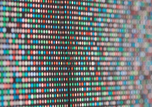Abstract digital data grid, colorful pixel pattern, science technology background.