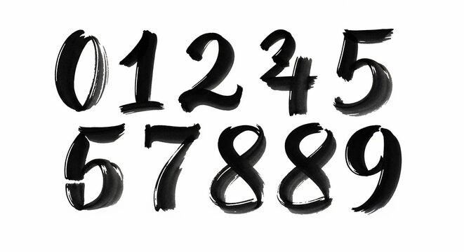 Brushstroke numbers 0-9, hand-painted digital art, clean design, creative concept.