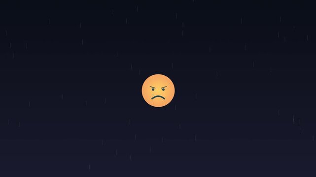 Minimalist Angry Emoji with Falling Rain Motion Graphics Background Loop 4K