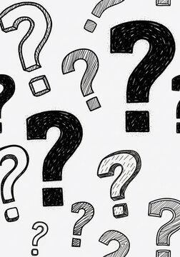 Doodle Question Marks, Hand-Drawn Inquiry Symbols, Uncertainty Graphics, Conceptual Queries Pattern