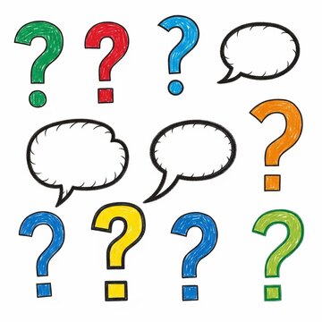 Colorful question marks and speech bubbles graphic
