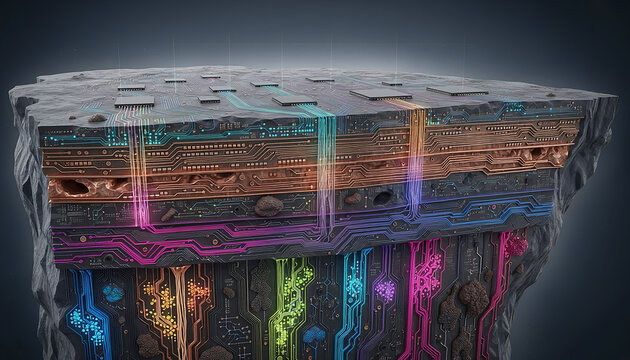 Futuristic Cybernetic Rock and Digital Stratigraphy Generative AI