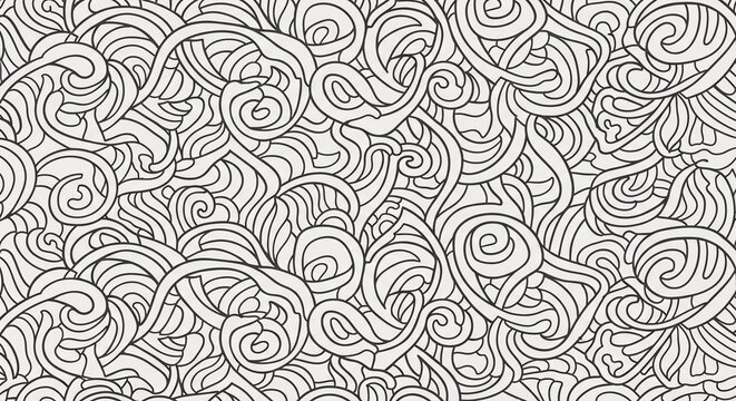 Intricate black and white swirling abstract pattern, organic lines, textured background, organic design, flowing shapes, artistic backdrop.