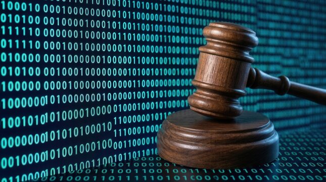 Gavel And Binary Code Representing Digital Justice