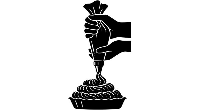 Hands decorating cupcake with piping bag vector illustration