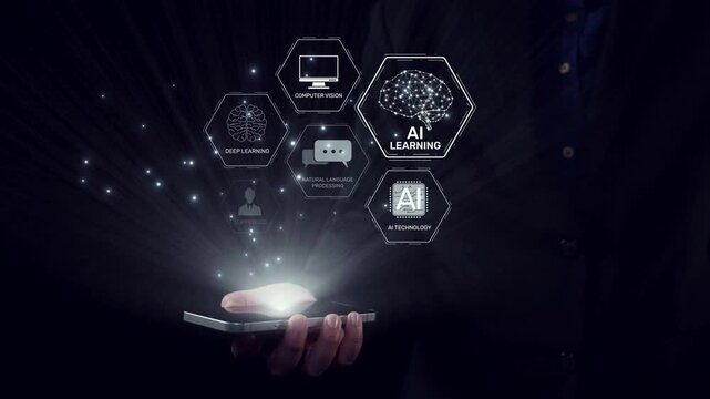 AI learning system involves deep learning, supervised machine learning, and natural language processing. AI learning diagram shows how AI advances learn in automation and data processing. Elide