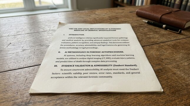 Forensic Medicine And AI Implications Document On Table