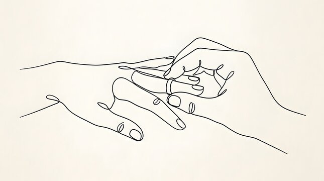 Minimalist Line Drawing of Two Hands Intertwined in Elegant Gesture