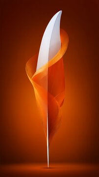 Abstract 3d folded shape in orange and white resembling a stylized leaf or feather for warm autumn and thanksgiving modern designs