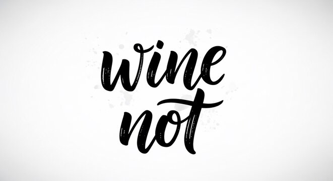 Hand-lettered phrase "wine not" on white background.