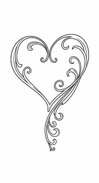 Ornate Heart Swirl Design, Elegant Decorative Emblem, Romantic Scrollwork Silhouette