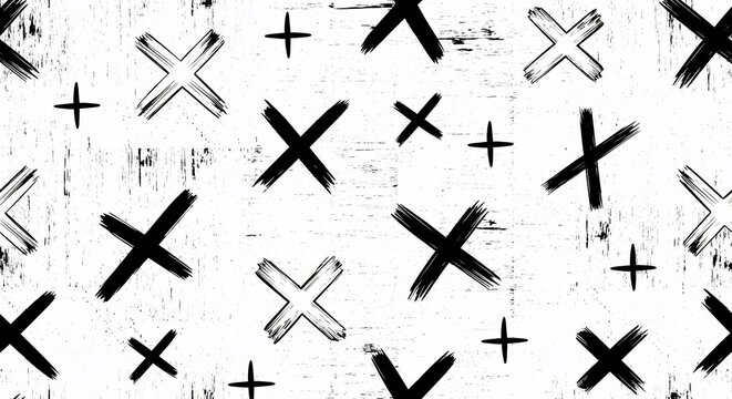 Abstract Crosses and Plus Signs Pattern, Black and White Grunge Texture
