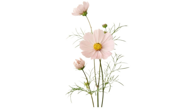 Delicate pale pink cosmos flowers isolated on transparent background
