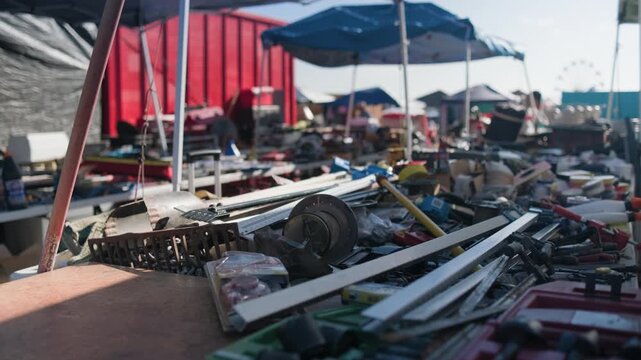 Assorted branded secondhand tools are arranged for sale at Mile High Flea Market in Henderson Colorado