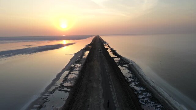 Road to Heaven at sunset in Rann of Kutch, Gujarat