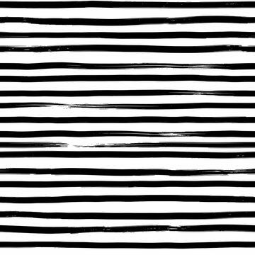 Hand-painted black horizontal stripes pattern on white background, abstract texture, graphic design element, artistic backdrop.