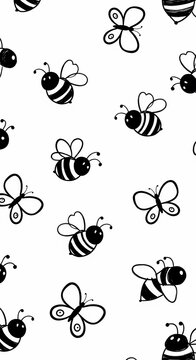 Cute Cartoon Bees and Butterflies Pattern