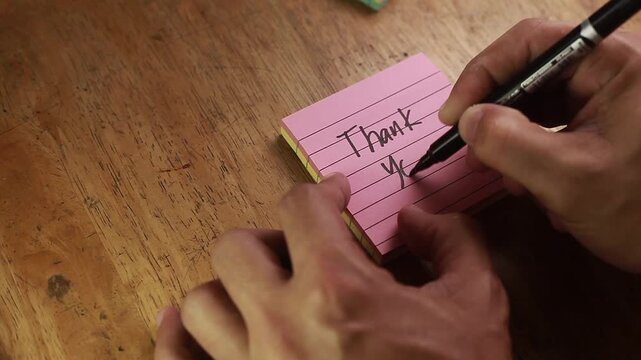 Video of hand writing a message on a paper