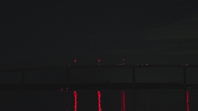 Solomons, Maryland USA A night view of the Governor Thomas Johnson Memorial Bridge over the Patuxent River.