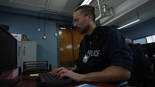 Police team in bullpen working on cases to solve crimes