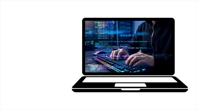Conceptual Laptop Silhouette with Programmer Coding for Tech