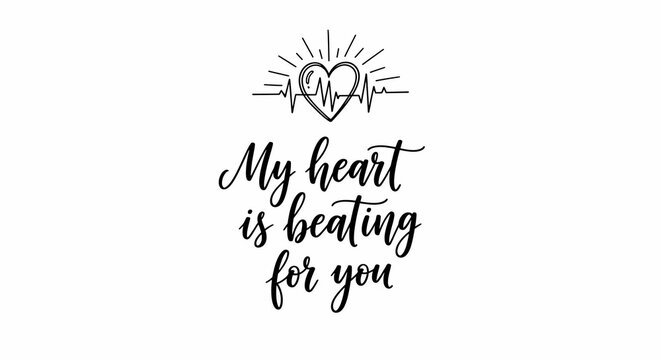 Love confession with heartbeat pulse and radiant heart symbol.