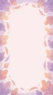 Pastel autumn leaves border on lavender background