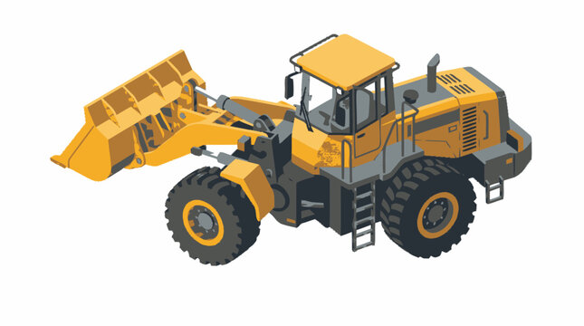 Heavy duty yellow wheel loader operating in industrial construction site.