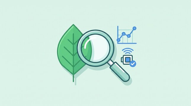 Digital crop health analysis icon isolated on pastel mint background, representing plant diagnostics, agricultural data, disease detection and precision farming.