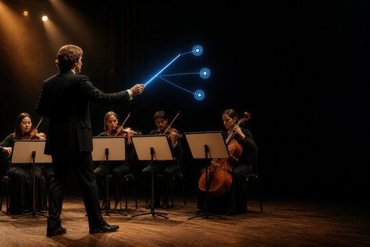 Conductor Cueing Orchestra with Timing Hologram