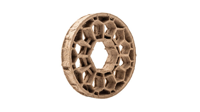 Industrial honeycomb gear component, brown composite mechanical part, 3D printed structural element for engineering and prototyping