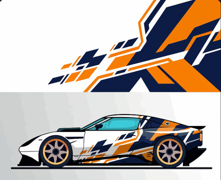 Modern Racing Car Decal Graphic Design With Orange Blue Shapes