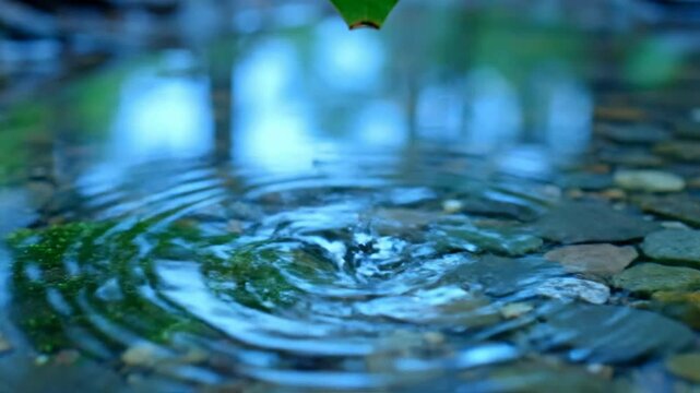 Enchanted Rainforest After Rain with Puddle Ripple Focus and Lush Green Foliage Background