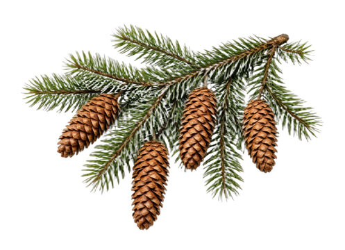 PNG Pine cones on evergreen branch.
