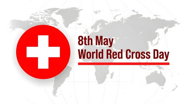 World red cross day celebration with global map and medical symbol background