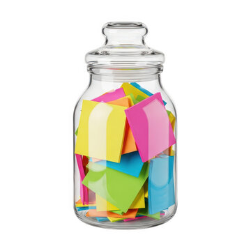Colorful sticky notes inside a clear jar