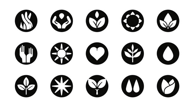 core values solid icon set with company principles, diversity, collaboration, vision, mission, sustainability, respect, and corporate culture symbols. Stock Vector