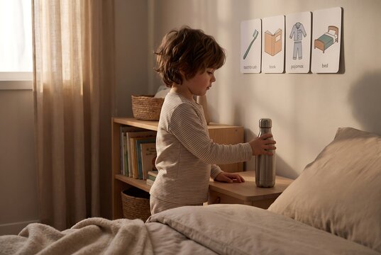 Child Organizing Clothes During Independent Household Routine