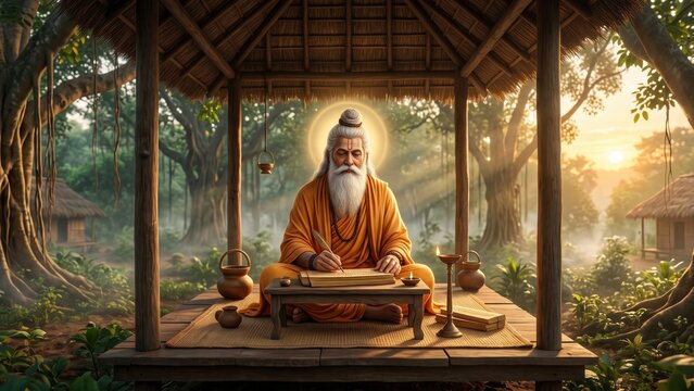 Valmiki in Ancient Forest Ashram at Golden Hour