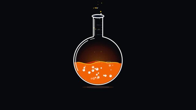 Orange Liquid Boiling In Glass Flask Scientific Experiment Animation