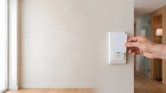 Hand inserting access card into wall mounted electronic reader system