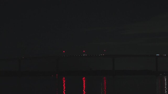 Solomons, Maryland USA A night view of the Governor Thomas Johnson Memorial Bridge over the Patuxent River.