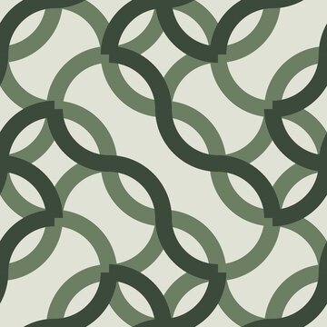 Seamless Sage and Bone Arcs Pattern - Geometric Repeating Tileable Background