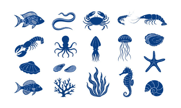 Marine Life Ocean Silhouette Illustration Collection
