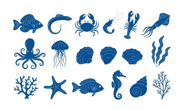 Underwater Marine Wildlife And Sea Creature Collection.