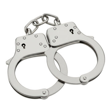 Open silver handcuffs on a white background