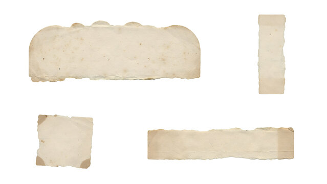 Set of four vintage paper scraps with torn edges isolated on white background