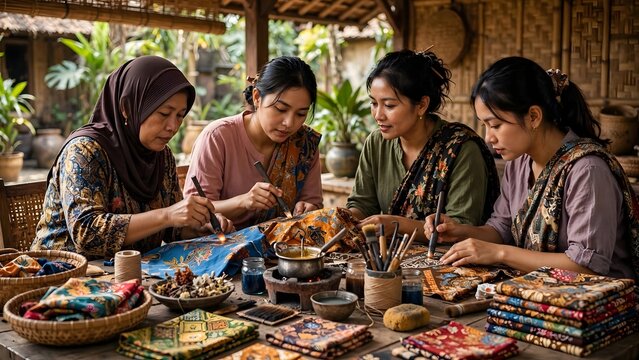 Women collaborating on traditional textile craftsmanship and cultural preservation